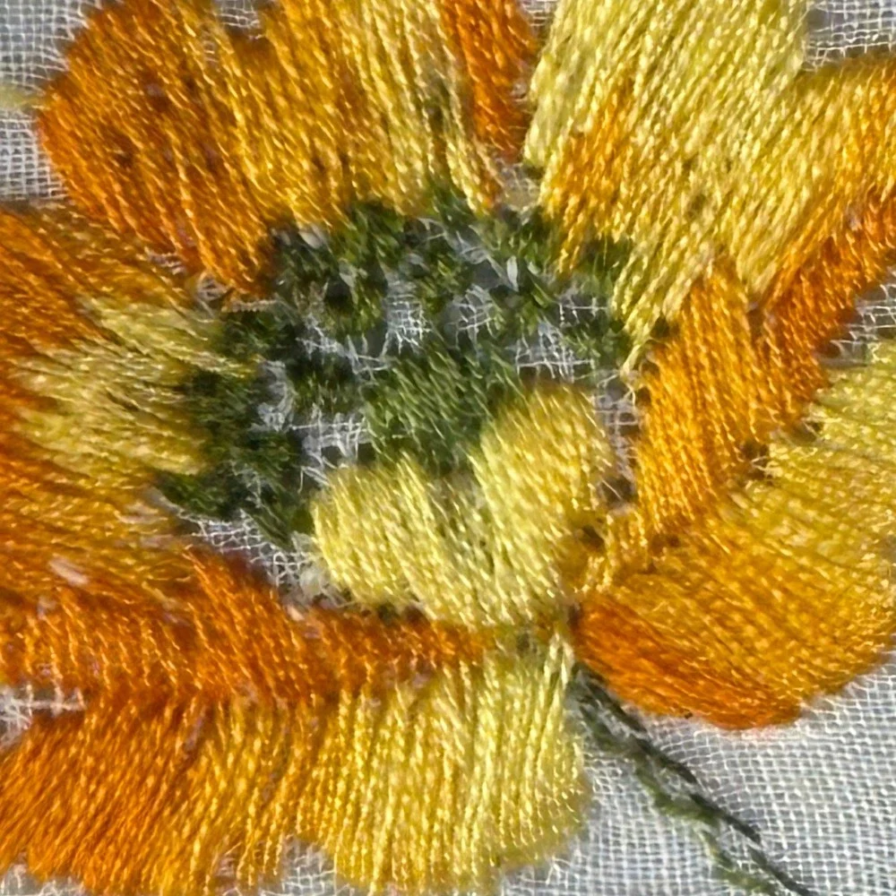 Handkerchief White Cotton Floral Embroidery Orange Yellow NWT from Switzerland